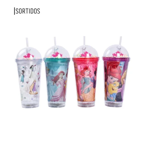 Copo Princesas Disney com LED e Canudo 450ml