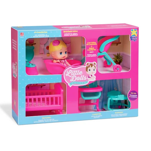 Boneca Little Dolls Casinha com 6 Acessórios