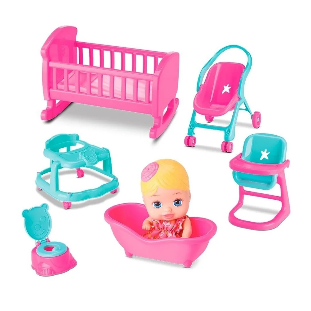 Boneca Little Dolls Casinha com 6 Acess.