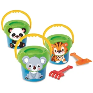 KKit Praia Infantil Baby Animal 3 Peças com Balde, Pá e Rastelo